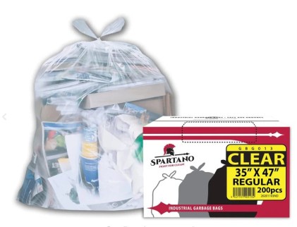 SPARTANO-GARBAGE BAGS-REGULAR-CLEAR-35"X47"