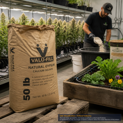 50 lb tan kraft-paper bag of natural gypsum calcium sulphate