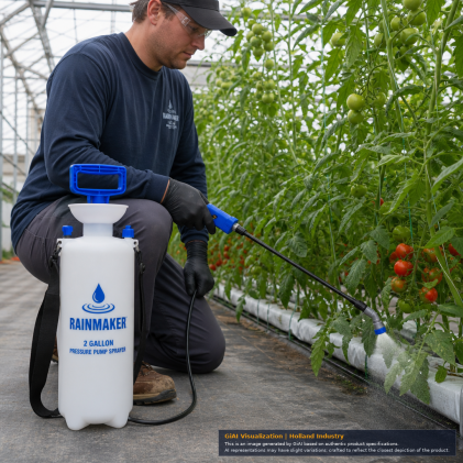 Rainmaker 2 Gallon 8 Litre White Pressure Pump Sprayer with Blue Wand and Shoulder Strap