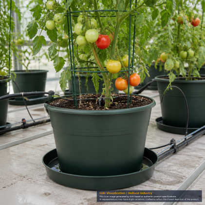 Gro Pro 20-inch thick dark green plastic plant saucer front view