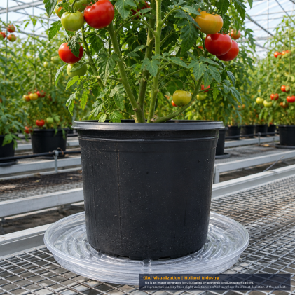 Clear 25-inch round plastic plant saucer with raised concentric drainage ribs