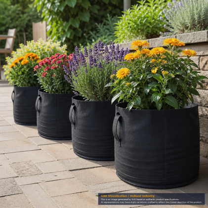 GrowerBasics Fabric Black Pot 10 Gallon with plant