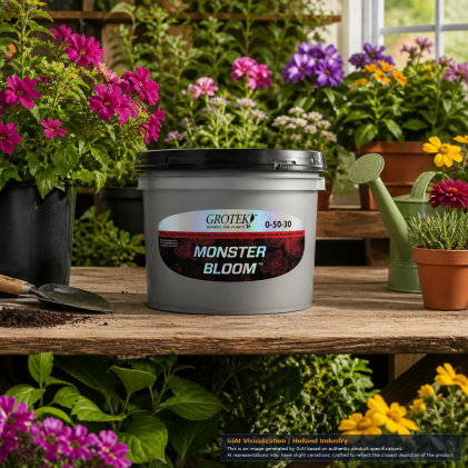 Monster Bloom 2.5 kg container in a growing setup