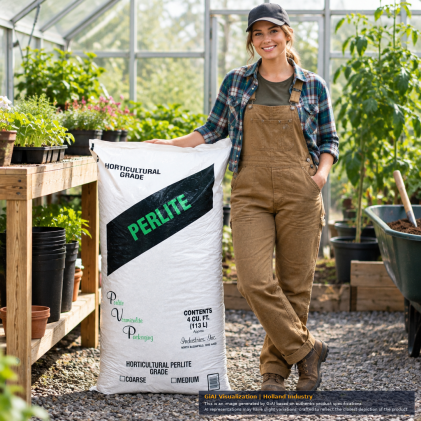 PVP Horticultural Perlite 112 L, white bag with green label.