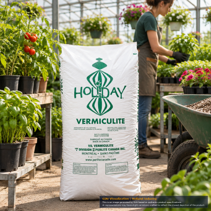 Holiday Vermiculite 112 L sack with green branding, Canadian-made